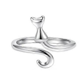 Knitting Ring - Silver Cat