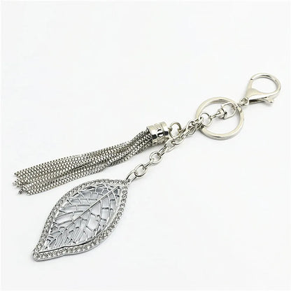 Keychain 2 in 1 leaf and  stripes silver