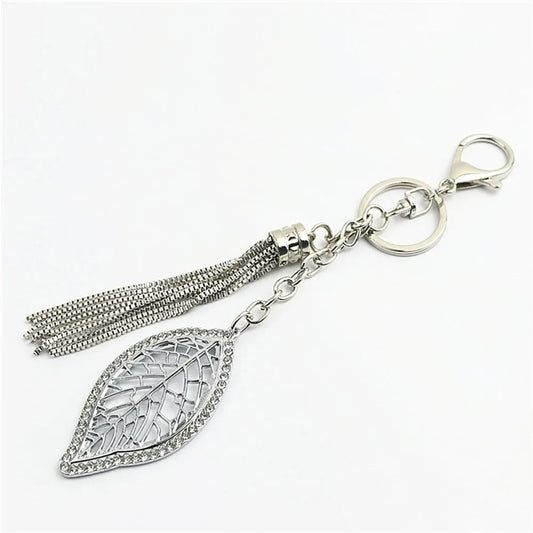 Keychain 2 in 1 leaf and  stripes silver