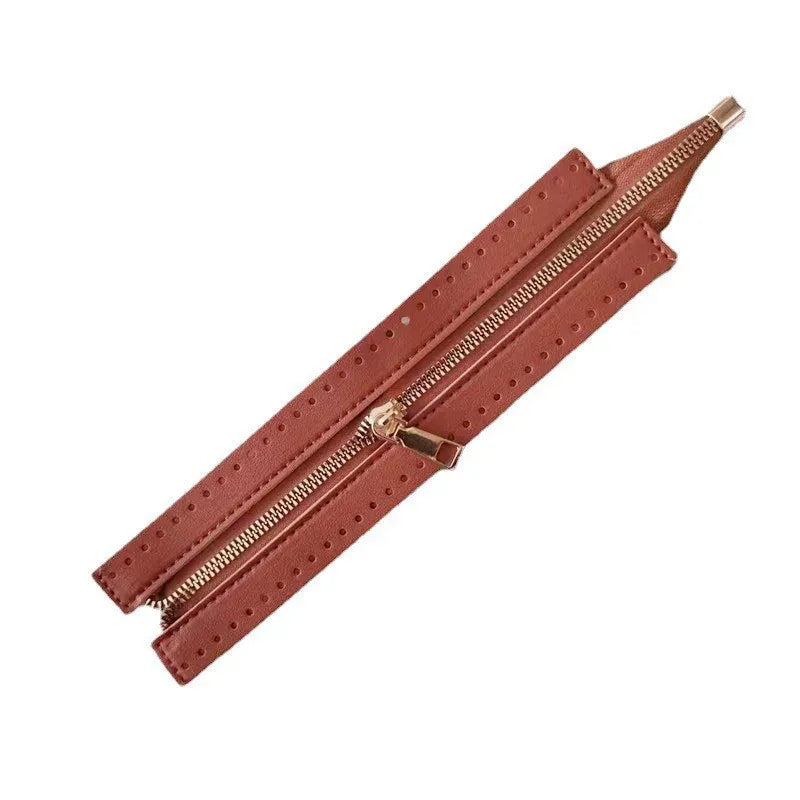 Brown Leather Zipper-18 CM