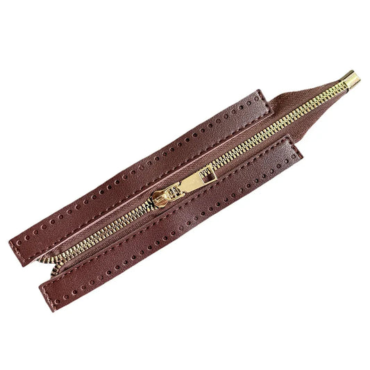 Dark Brown Leather Zipper- 24 CM