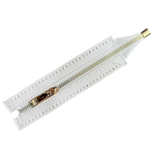 White Leather Zipper- 18 CM