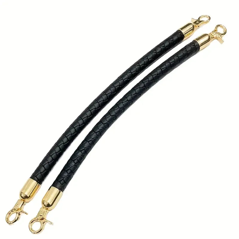 One Braided Leather Shoulder Straps Black - 60 cm