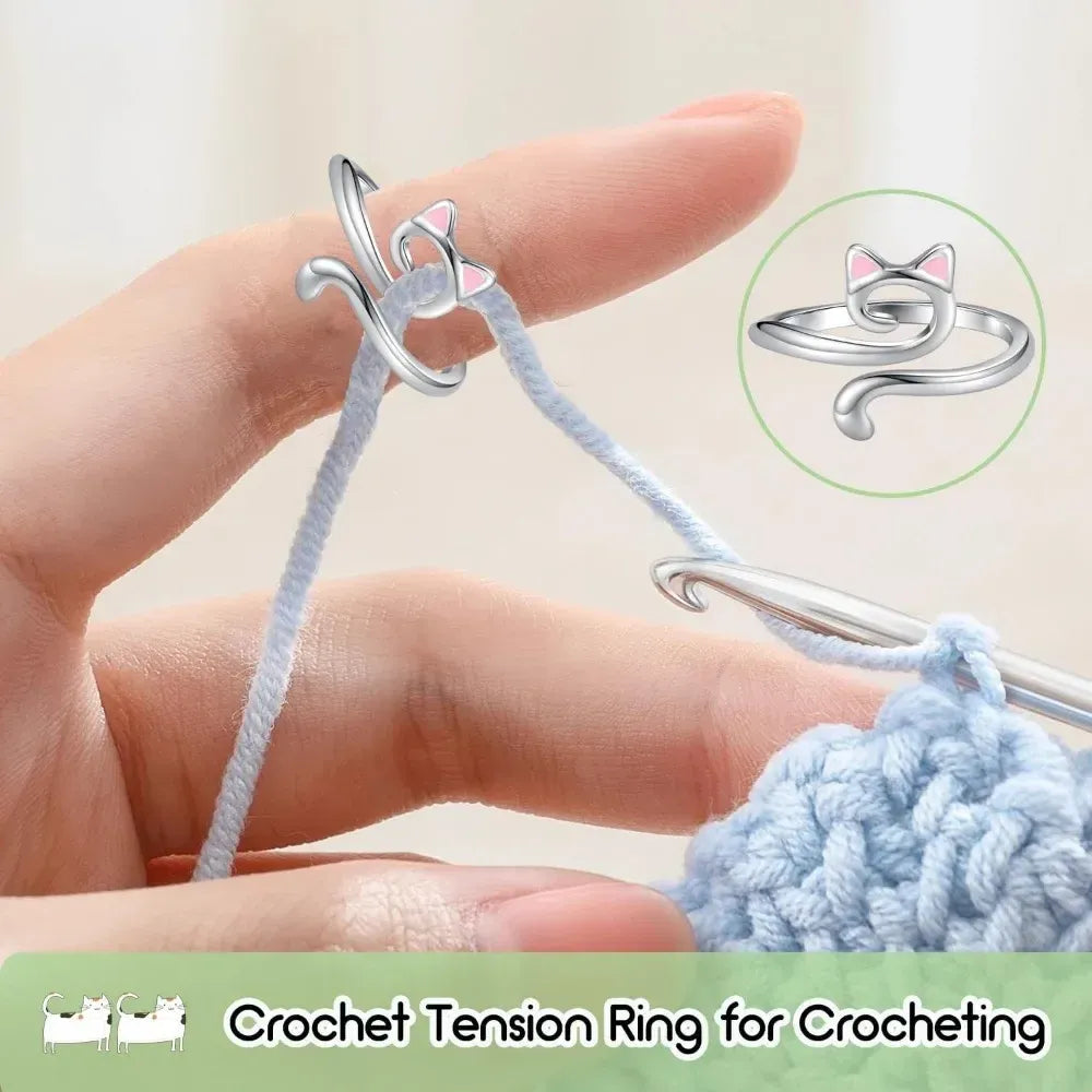 Knitting Ring - Gold Cat