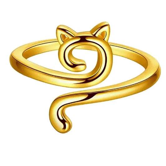 Knitting Ring - Gold Cat