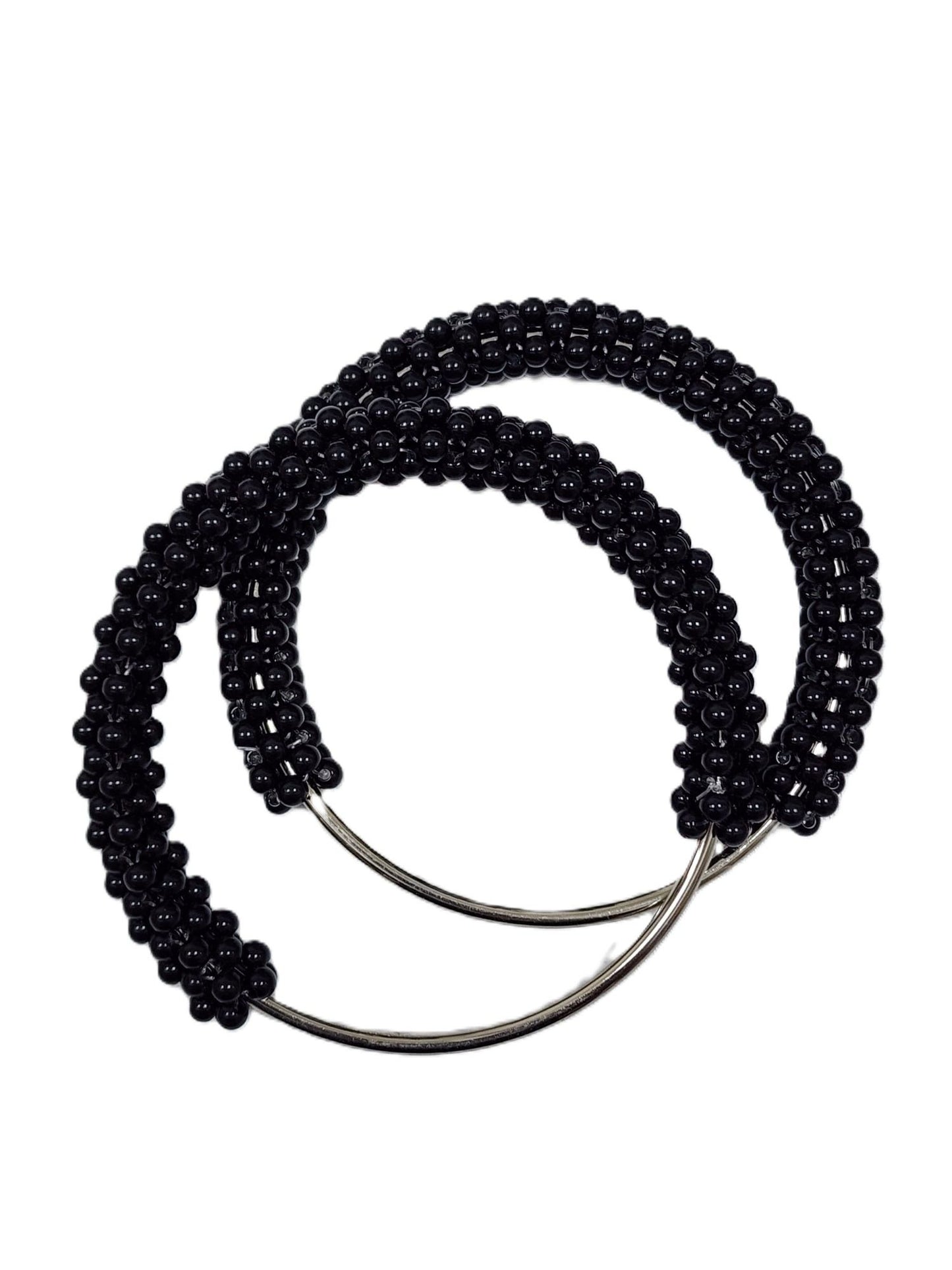 1 Pair Round Silver Handle with Black Pearl- 11 CM