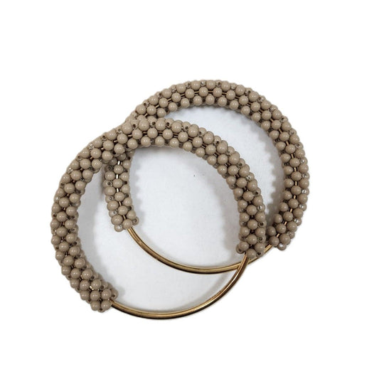 1 Pair Round Gold Handle with  Greige Pearl- 11 CM