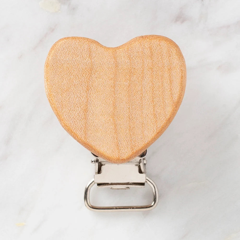 Heart Shaped Wooden Pacifier Clip