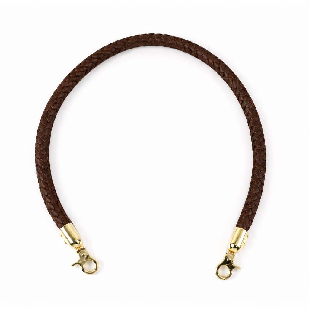One Braided Leather Shoulder Straps Dark Brown- 60 cm