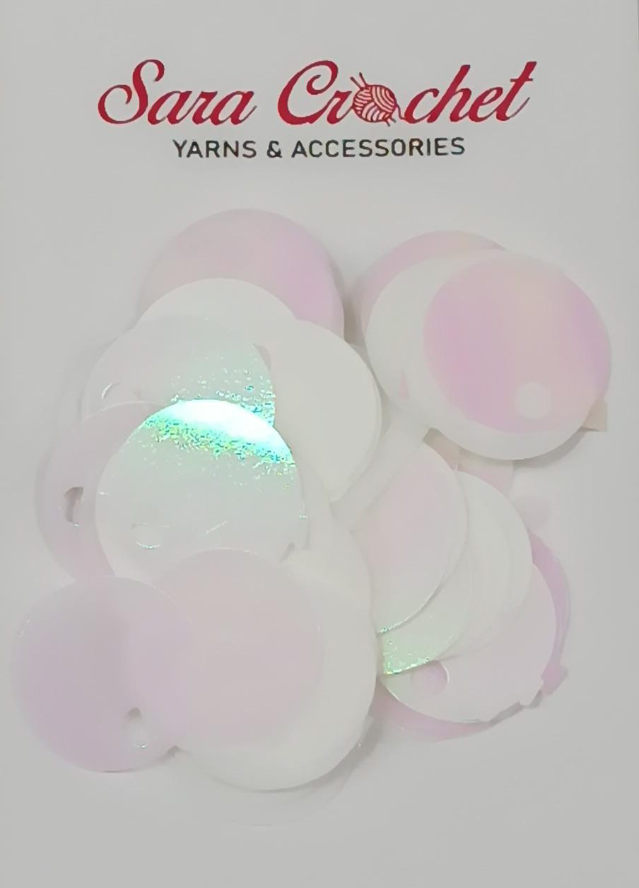 Round Flat Sequin 30mm - Pastel white and pink