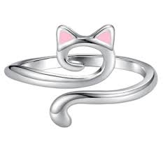 Knitting Ring - Silver Pink Cat