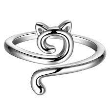 Knitting Ring - Silver Cat